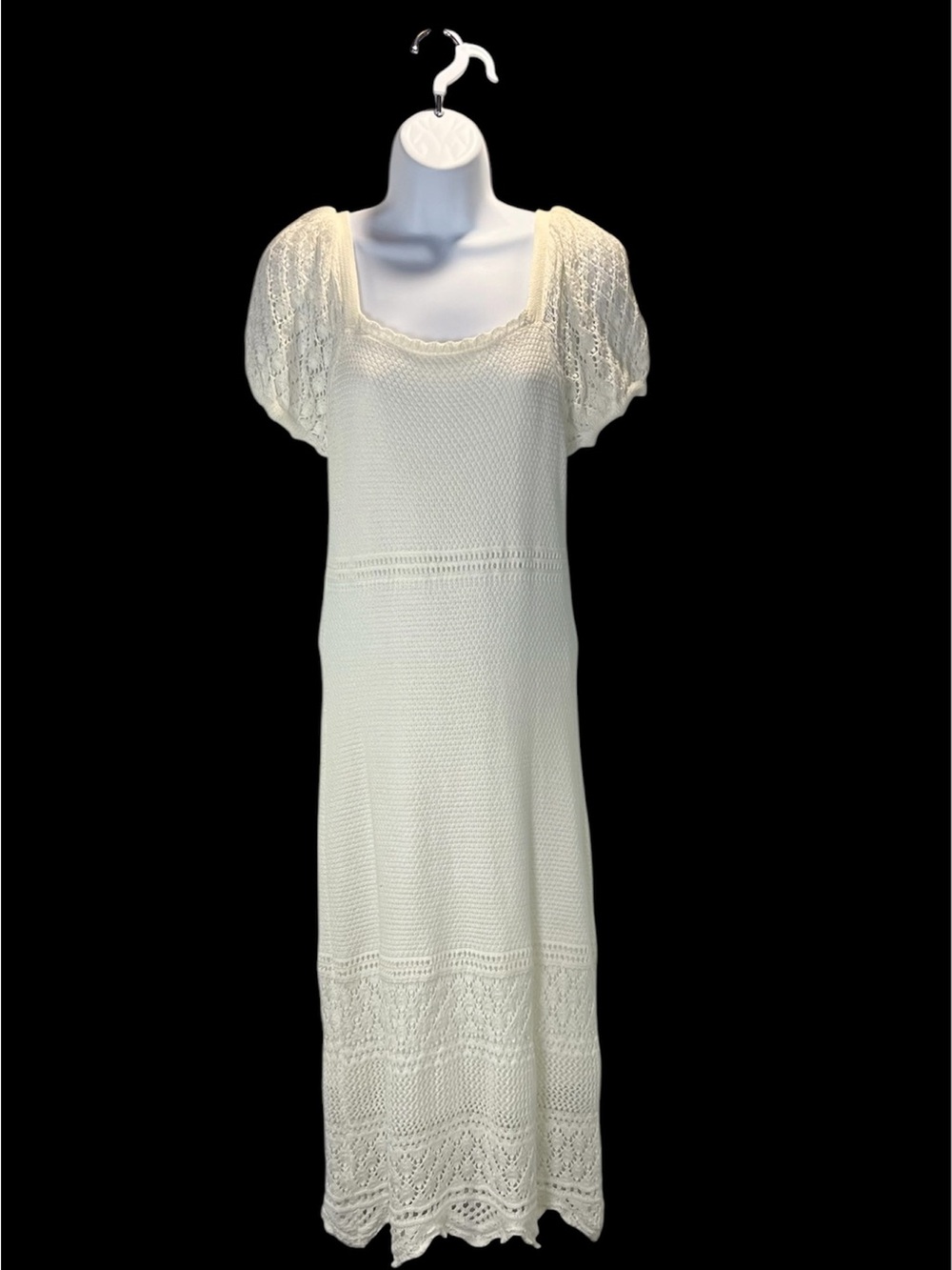 Share Boho Crochet Midi Dress Size Medium Cream Coastal Romantic Beachy Festival